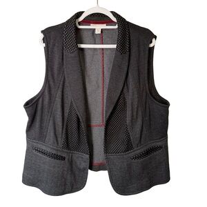 Coldwater Creek Charcoal Herringbone Vest with Polka Dot Trim Size 2X Classic